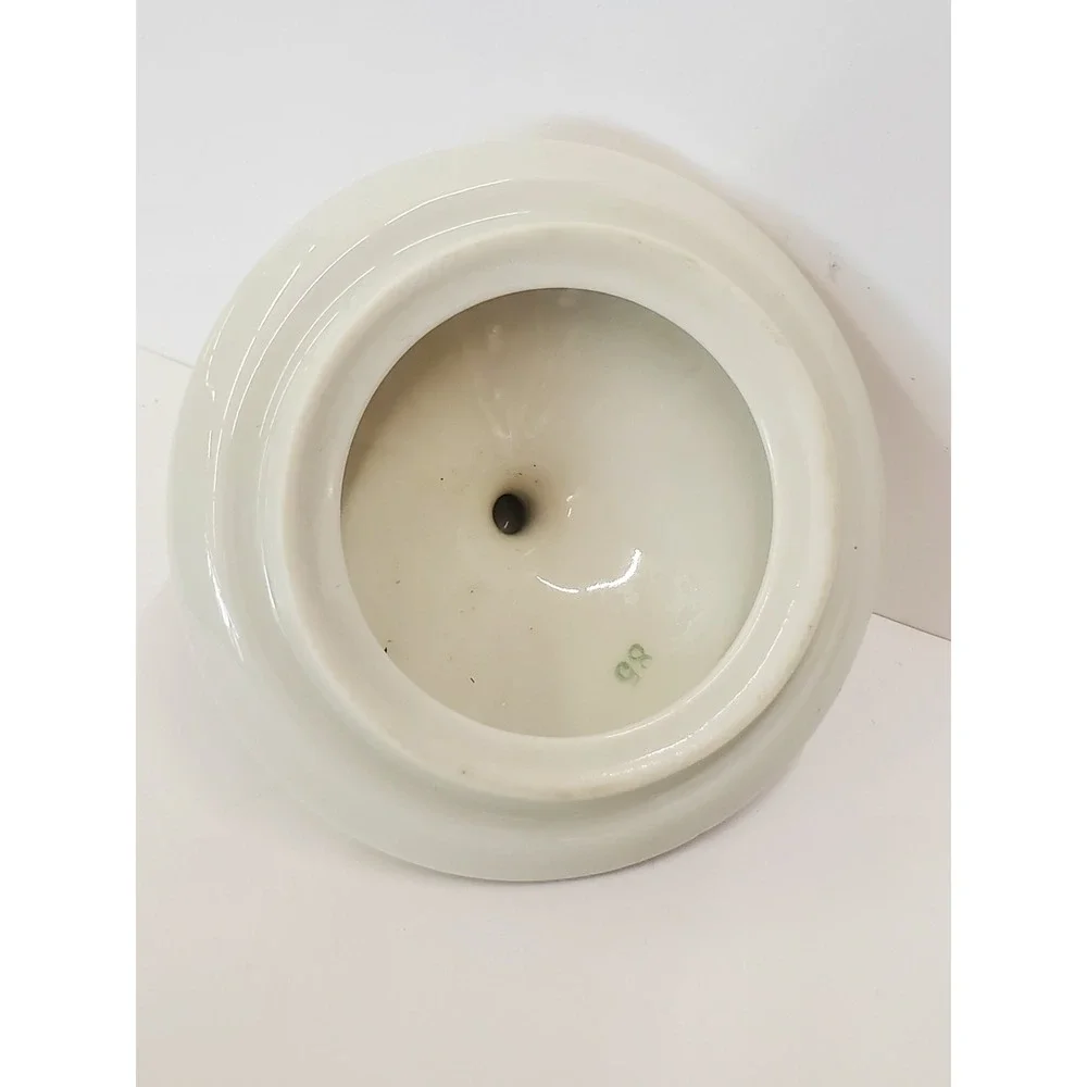 Vintage White Ceramic Replacement Lid Blue Silver Geometric Gold Finial 3.25in